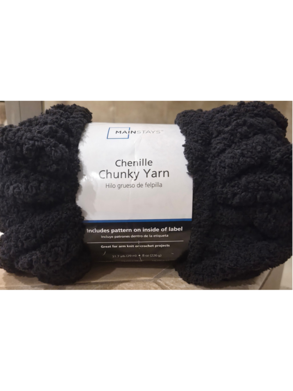 Mainstays Chenille Chunky Yarn Color Black Bulky Soft Arm Knit